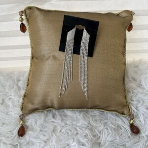 Earrings evening drop cascade tassel design with clear rhinestones, silver tone